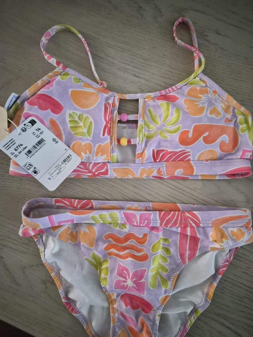 Mayoral Girls Floral Bikini Set in Lavender, Pink, Orange, Green